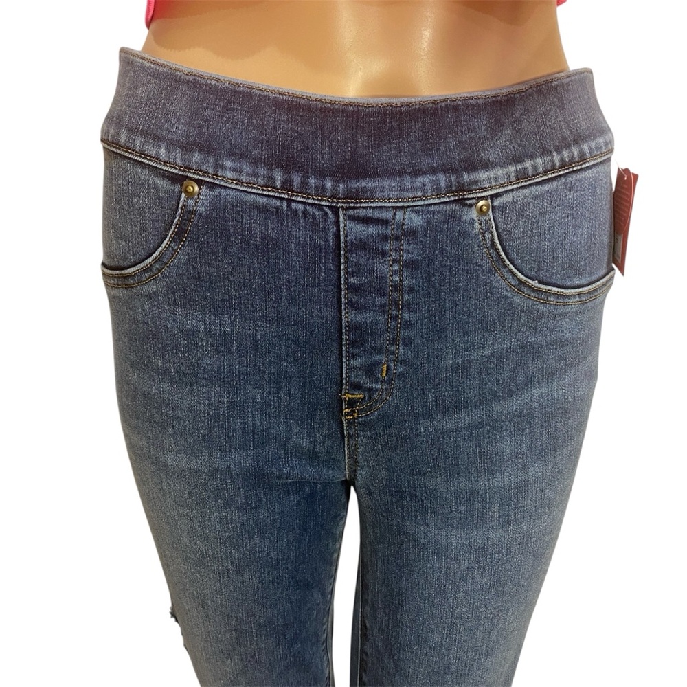 SPANX Distressed Denim Leggings Ankle Stretch Medium Wash Blue Size Small NWT - Picture 2 of 12